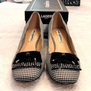 Karl Lagerfeld Black and White Checkered Pumps, Size 9